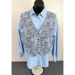 Notations Women's Denim Layered Vest Button Down Top Retro Western Size 8